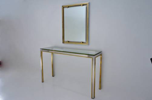 Romeo Rega console & mirror, chrome & brass, 1970`s ca, Italian